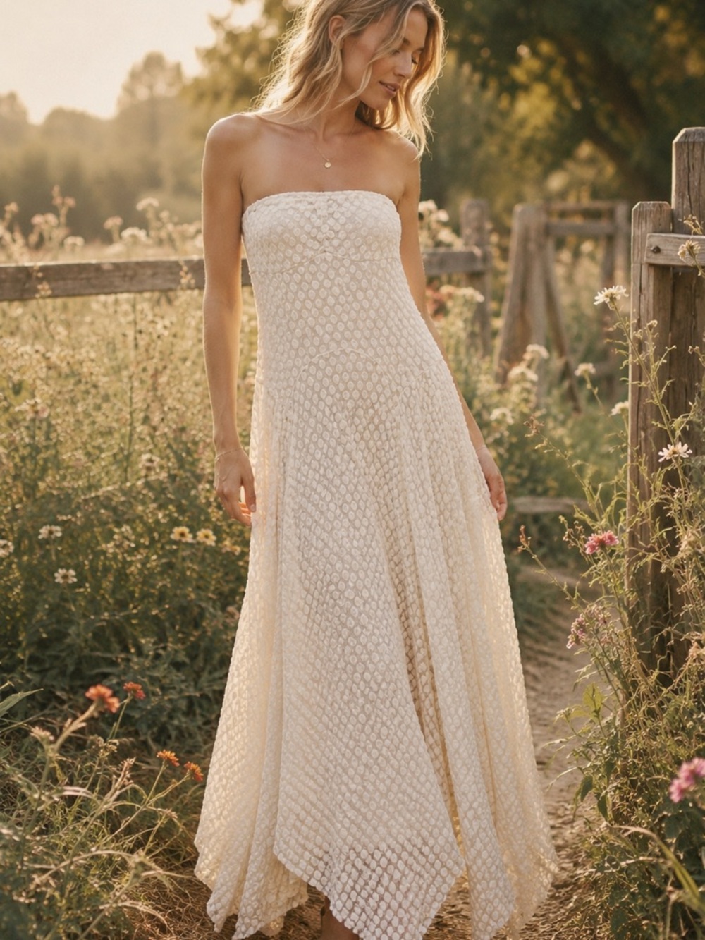 Free People Strapless Ivory Crochet Maxi Dress